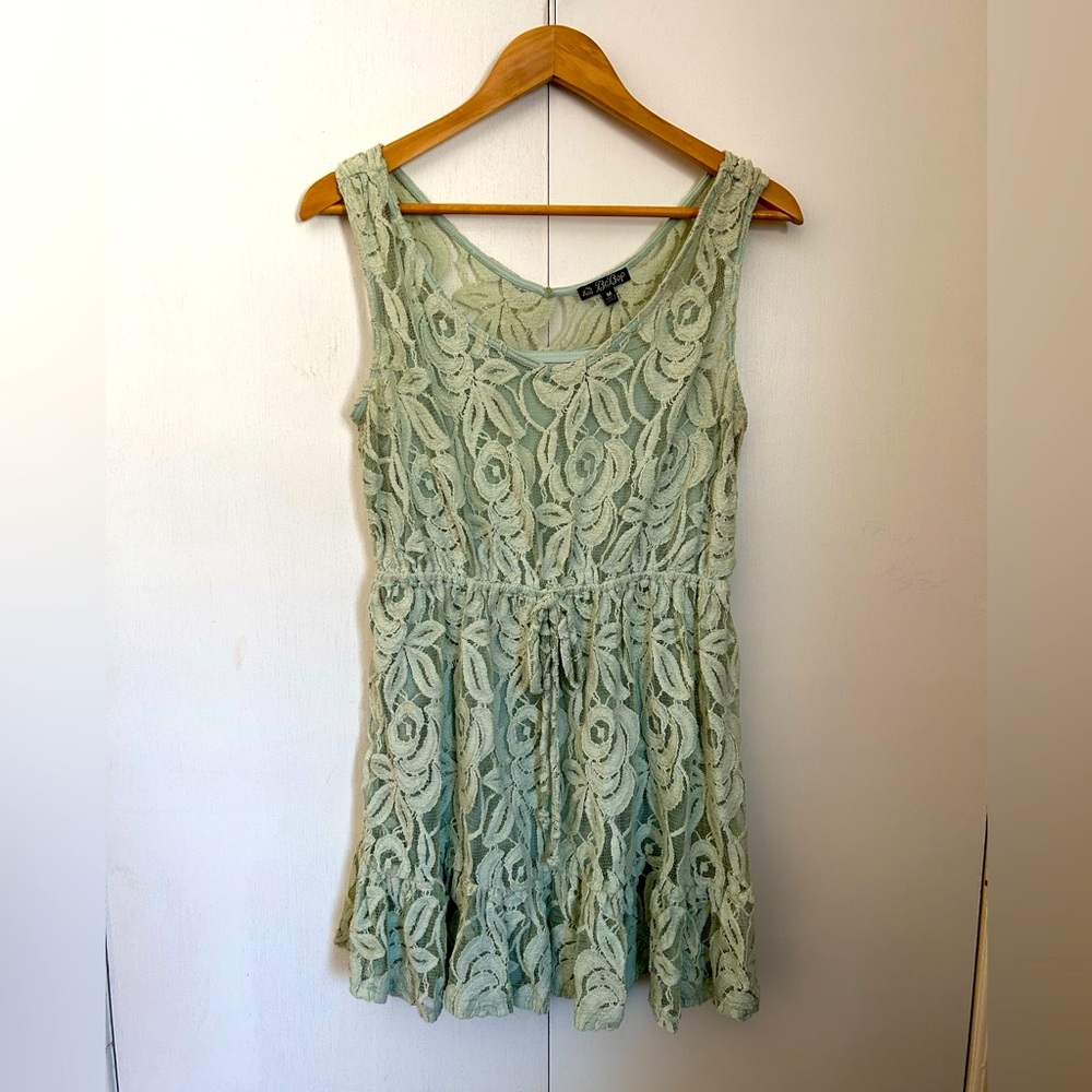 Women’s Mint Green Dress - Slip-dress with Lace Overlay - Size Medium